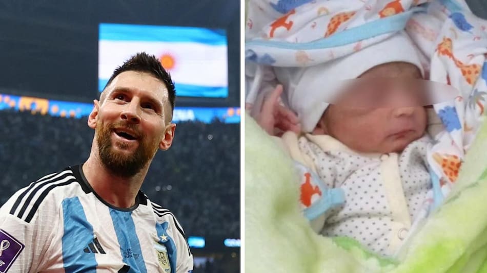 Lionel Messi y bebé recién nacido. Foto: NA y Facebook