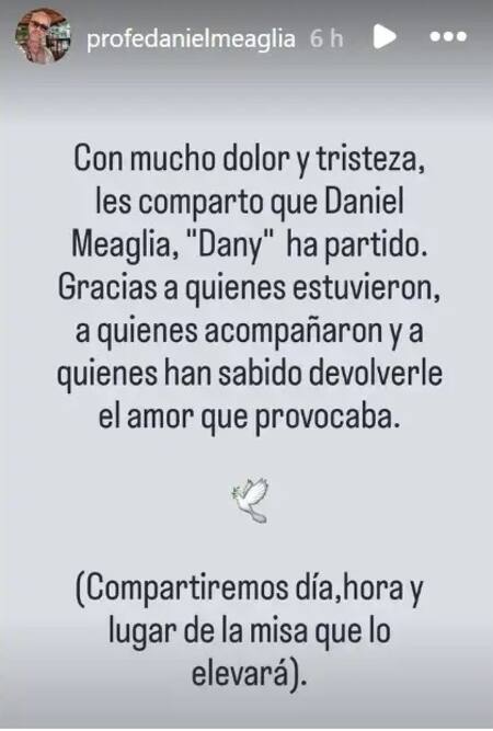 Posteo por la muerte de Daniel Meaglia.