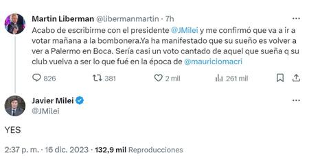 La confirmación de Javier Milei. Foto: captura de pantalla