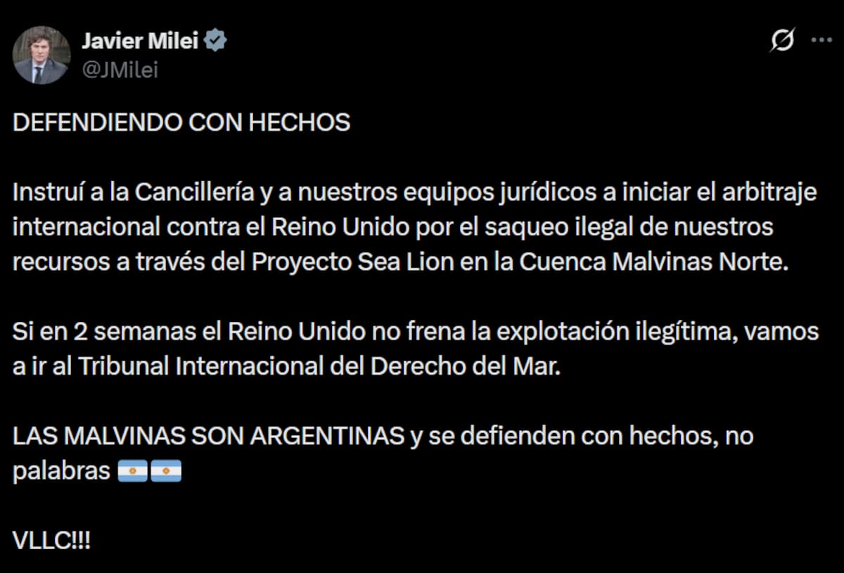 El mensaje de Javier Milei por Malvinas.