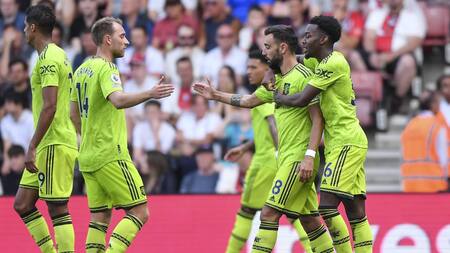 Festejo del Manchester United ante el Southampton por Premier League. Foto: EFE.