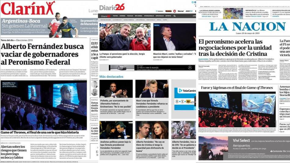 Tapas de diarios lunes 20-05-19