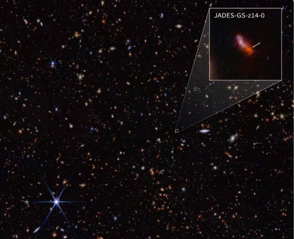 James Webb observa la galaxia más antigua conocida, 290 millones de años tras el Big Bang. Foto: NASA.