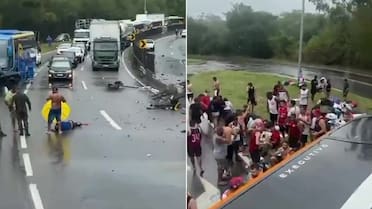 Video: volcó un micro con hinchas del Flamengo que viajaban a Buenos Aires para ver la semifinal de Copa Libertadores con Racing