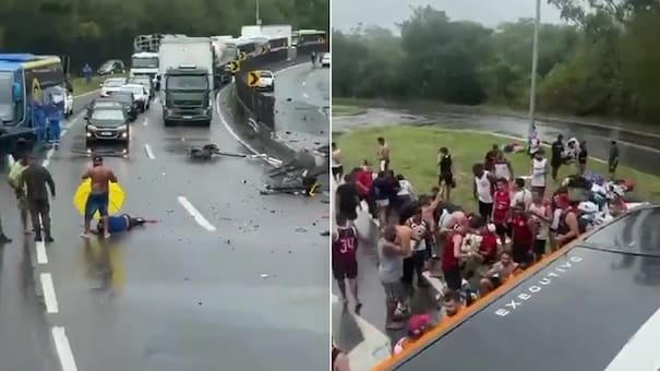 Video: volcó un micro con hinchas del Flamengo que viajaban a Buenos Aires para ver la semifinal de Copa Libertadores con Racing