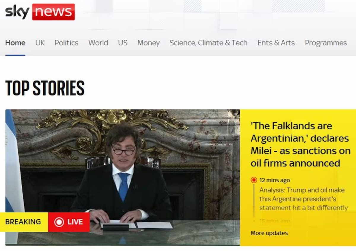 La reacción de la prensa británica a la cadena nacional de Milei por Malvinas