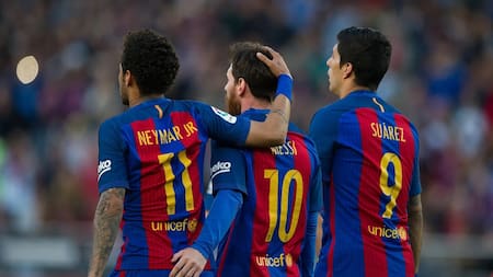 Luis Suárez, Neymar y Lionel Messi en el Barcelona.