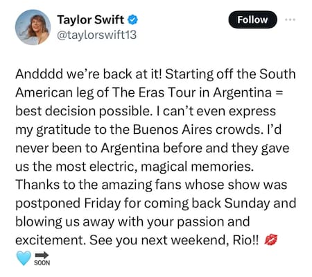 La despedida de Taylor Swift. Foto: X.