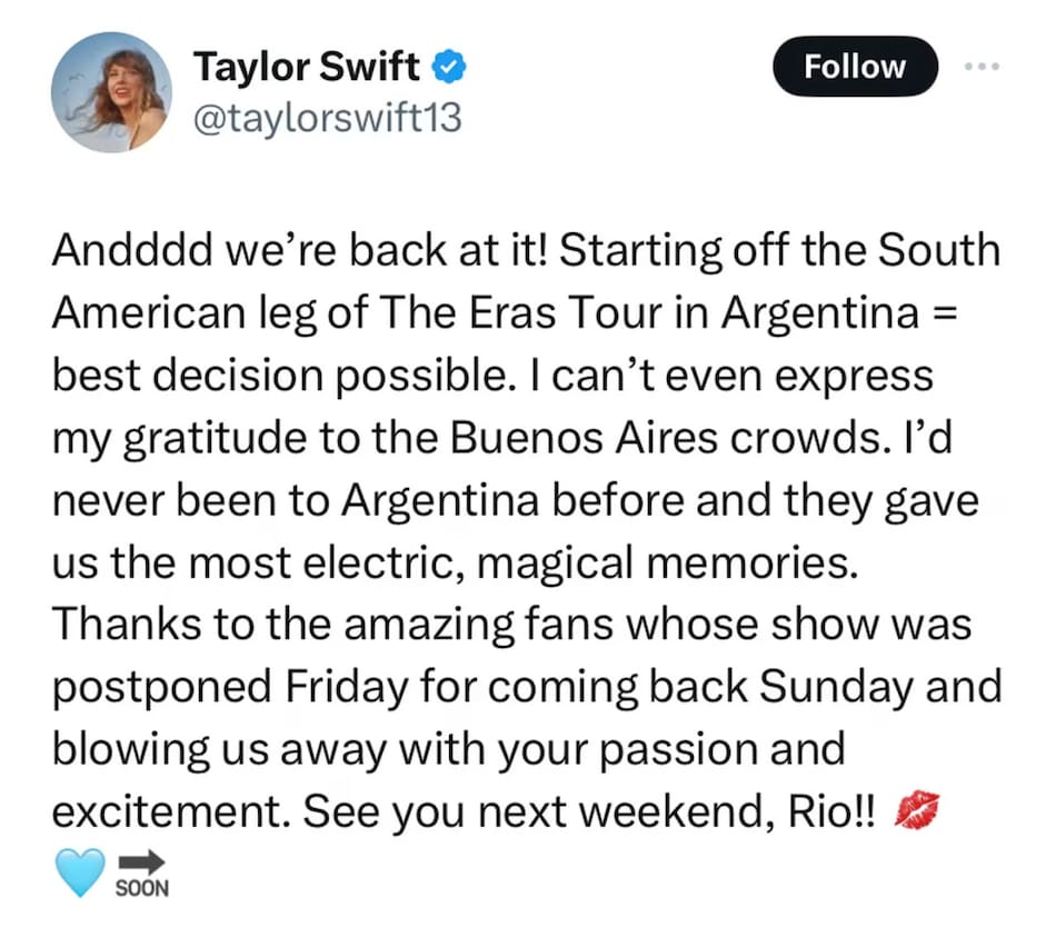 La despedida de Taylor Swift. Foto: X.