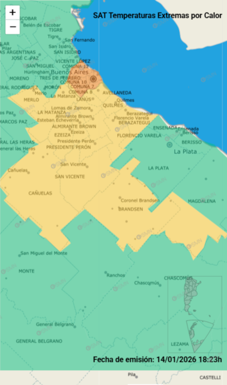 Alertas por la ola de calor sobre Buenos Aires.