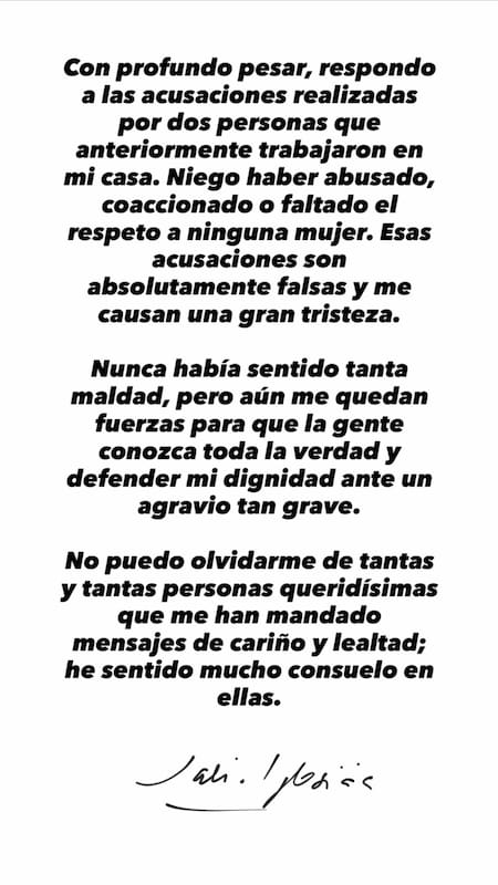 El comunicado de Julio Iglesias tras las denuncias en su contra.