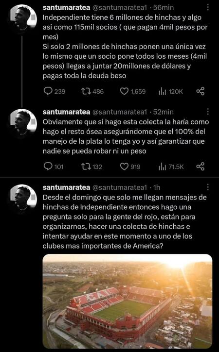 Santi Maratea propuso hacer una colecta por Independiente.