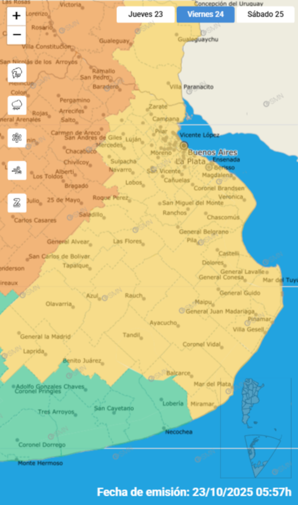 Alerta por tormentas fuertes en Buenos Aires.