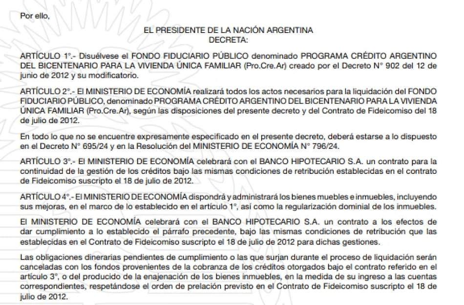 El Gobierno disolvió el Plan PROCREAR. Fuente: X