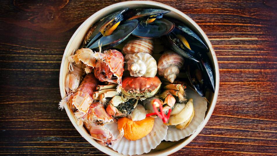 Camarones, frutos de mar. Foto Unplash.