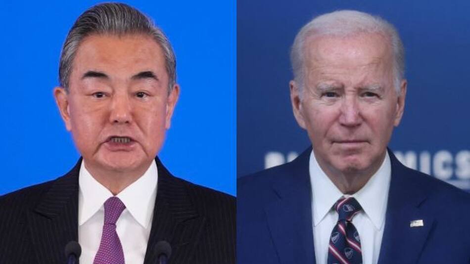 El presidente de Estados Unidos, Joe Biden y el ministro de Relaciones Exteriores de China, Wang Yi.