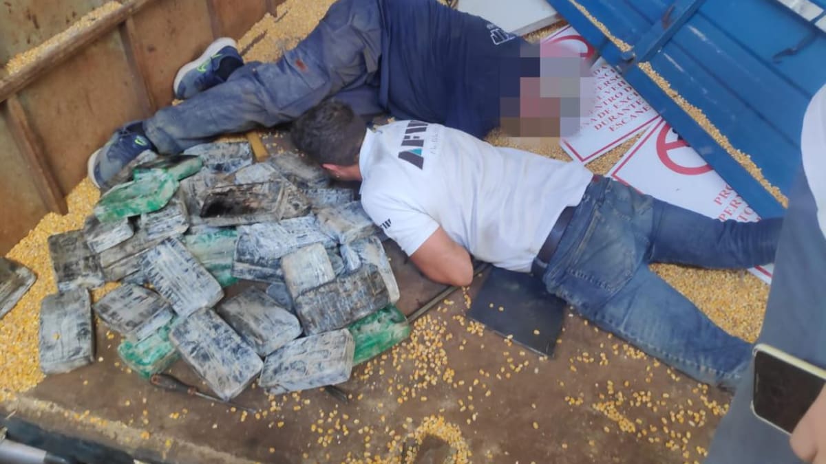 Cocaína escondida en un camión de maíz. Foto: Aduana.