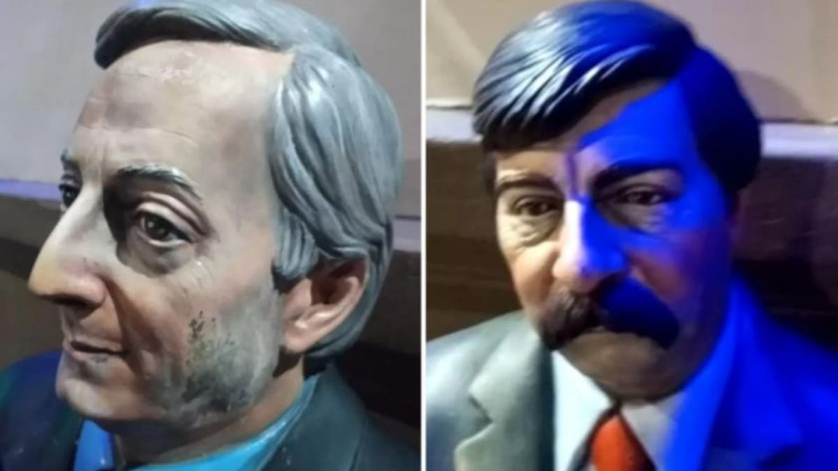 Estatuas de Néstor Kirchner y Freddy Martínez en Río Gallegos. Foto: NA.