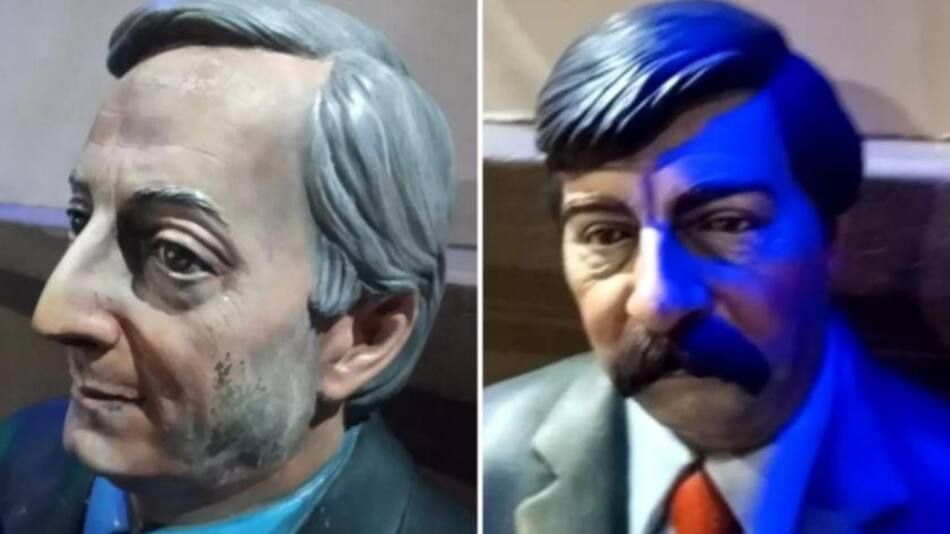 Estatuas de Néstor Kirchner y Freddy Martínez en Río Gallegos. Foto: NA.