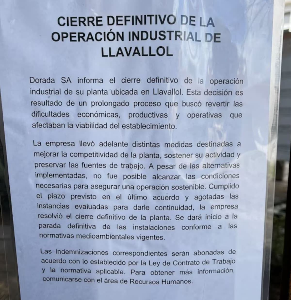Cierre de la planta de Dánica en Lavallol.