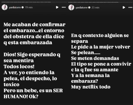 Capturas de las historias que subió Yanina Latorre a Intagram