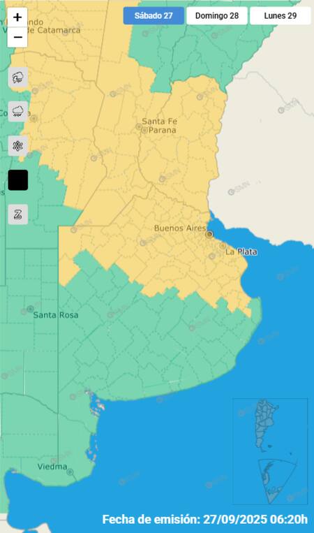 Alerta por vientos fuertes sobre Buenos Aires.