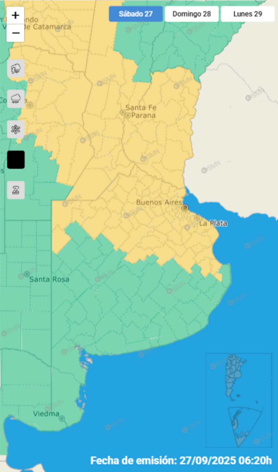 Alerta por vientos fuertes sobre Buenos Aires.