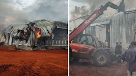 Voraz incendio en un depósito de la yerbatera "Playadito". Foto: X @redcame