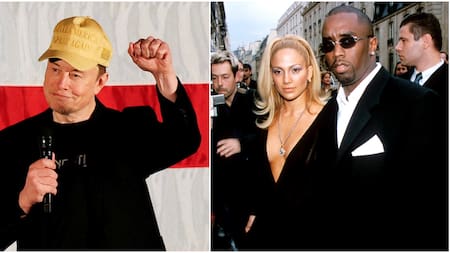 Elon Musk y Jennifer Lopez junto a "Diddy" Combs. Fotos: Reuters.