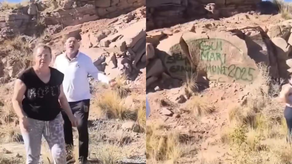 Turistas escrachados por hacer grafitis en Mendoza.