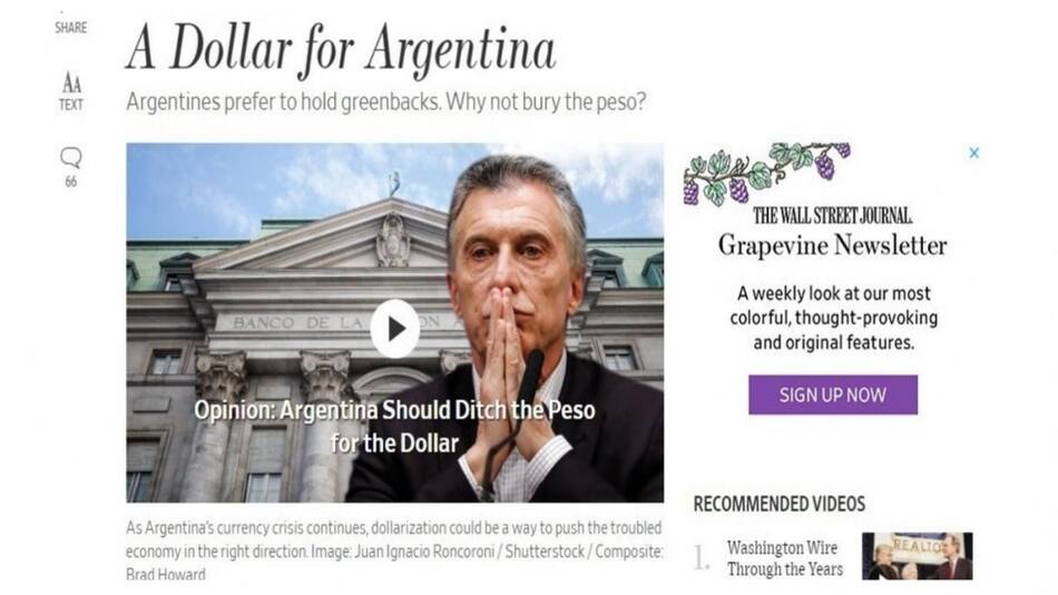 The Wall Street Journal, economía argentina