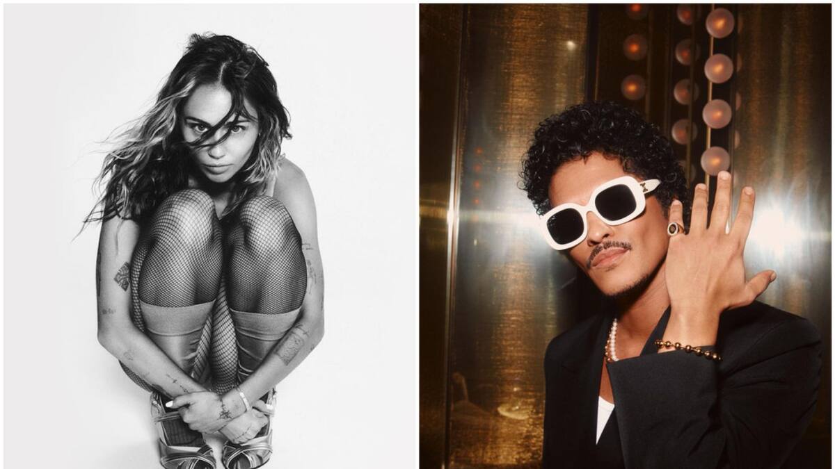 Miley Cyrus y Bruno Mars. Fotos: Instagram.