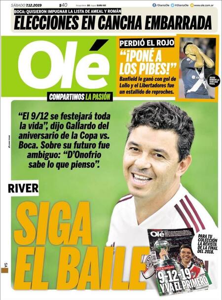 Tapas de diarios, Olé, sábado 7 de diciembre de 2019