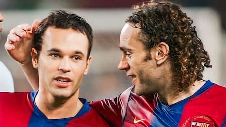 Andrés Iniesta y Gabriel Milito en Barcelona. Foto: Twitter @AAAJoficial.