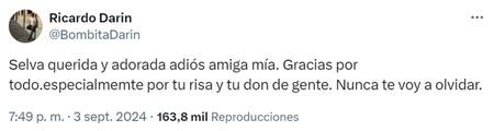 El último adiós a Selva Alemán de Ricardo Darín. Foto: X.