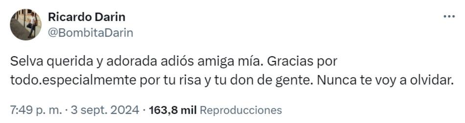 El último adiós a Selva Alemán de Ricardo Darín. Foto: X.