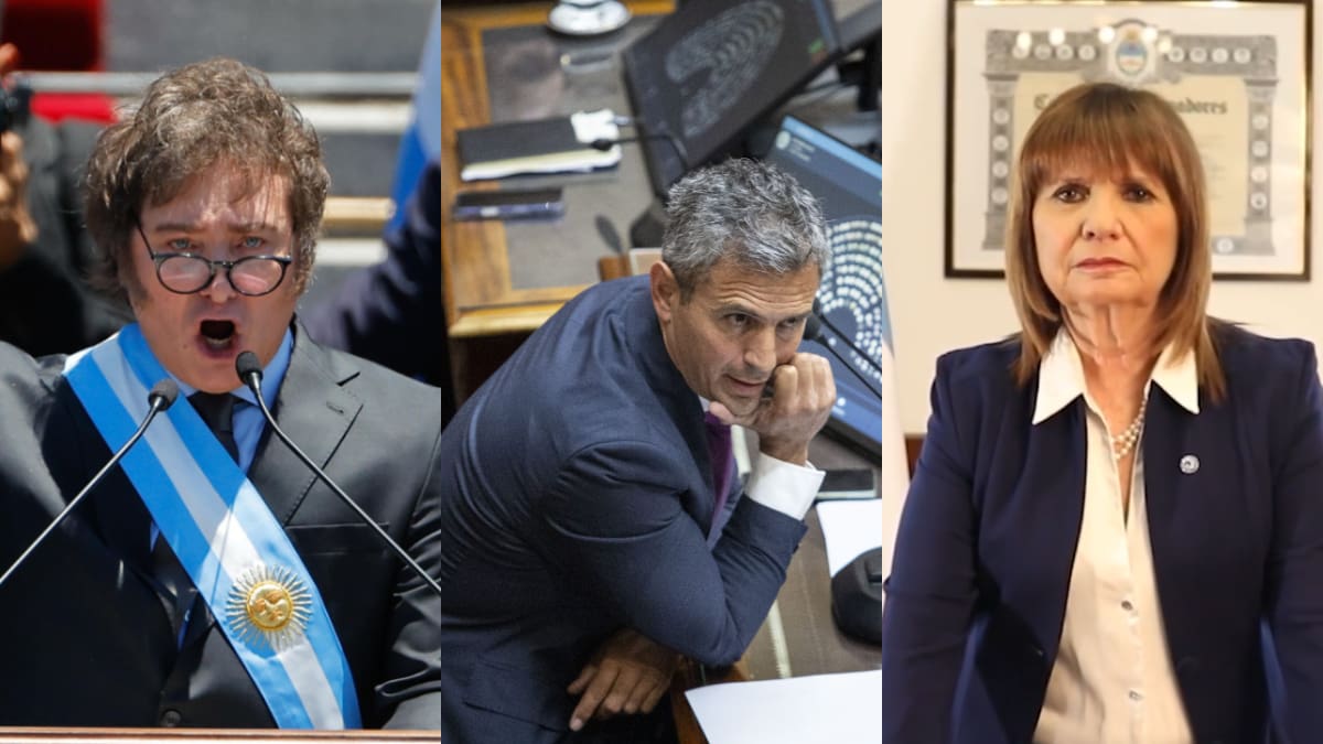 Javier Milei, Martín Menem y Patricia Bullrich. Internas en La Libertad Avanza. Elecciones presidenciales 2027