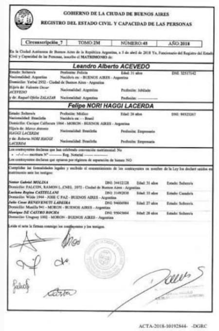 Medicos truchos Cañuelas - acta de casamiento