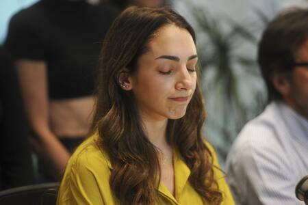 Conferencia de prensa de Thelma Fardin. Foto: Télam