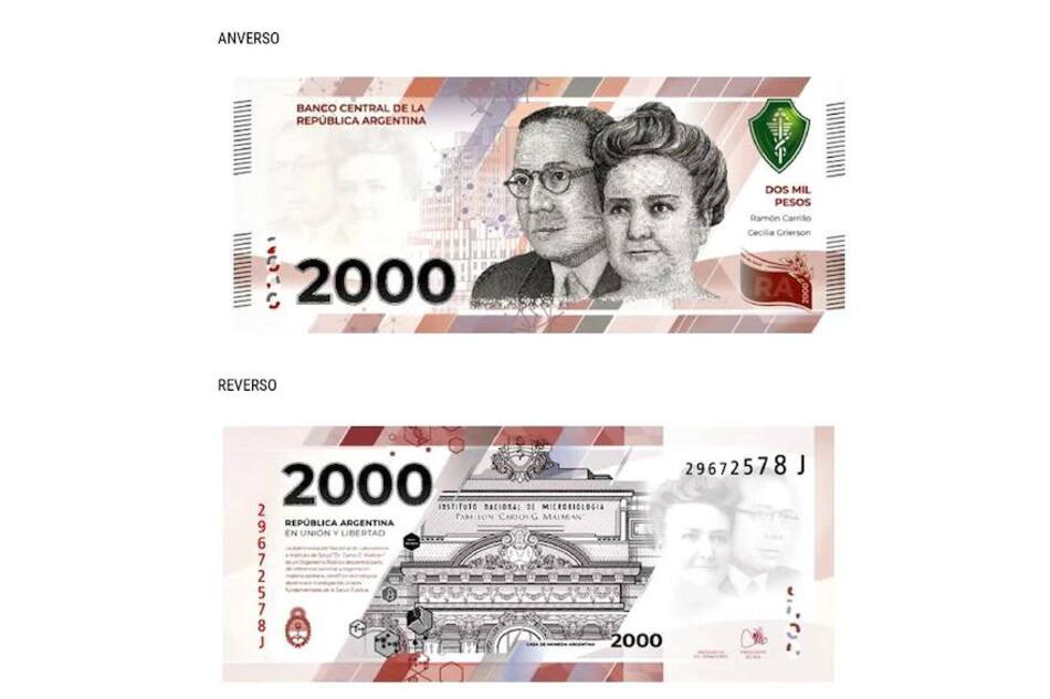 El diseño de los nuevos billetes de $2.000. Foto: Banco Central.