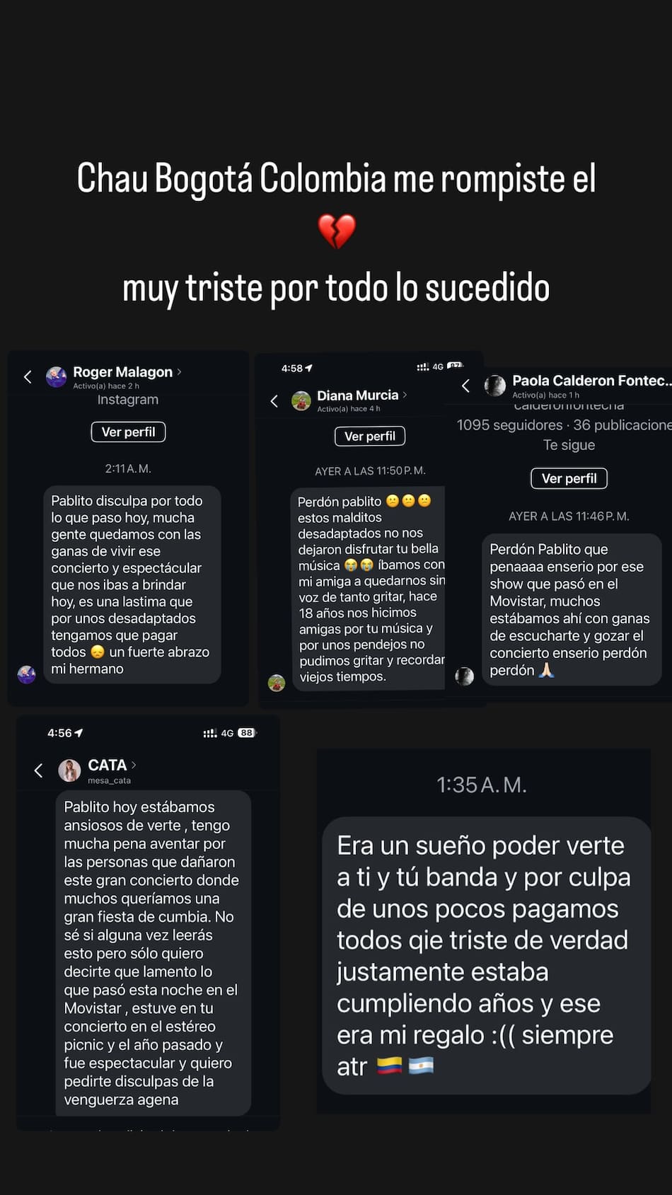 El mensaje de Pablo Lescano tras los incidentes en el show de Damas Gratis en Colombia.