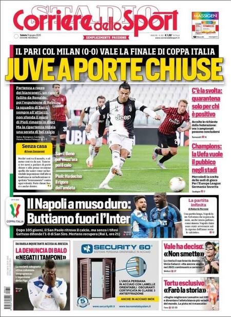 Tapas de diarios, Corriere dello sport, sábado 13 de junio de 2020