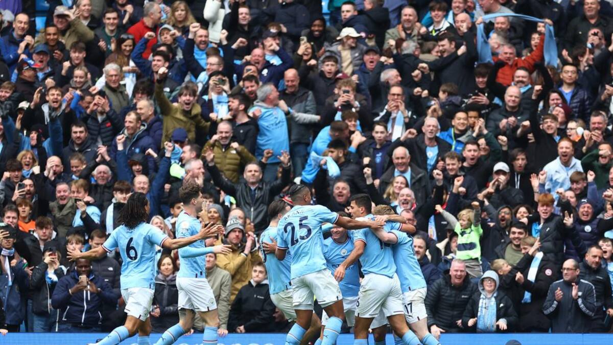 Festejo del Manchester City ante Liverpool por la Premier League. Foto: EFE.