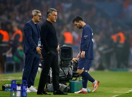 Christophe Galtier y Lionel Messi en el PSG. Foto: REUTERS.