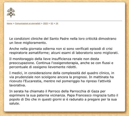 Parte médico del papa Francisco 24/02