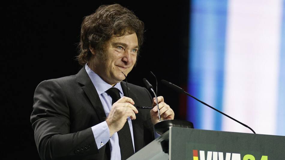 Javier Milei en su discurso en Europa Viva 2024, evento organizado por Vox. Foto: EFE.