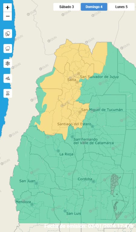 Alerta amarilla por fuertes tormentas.