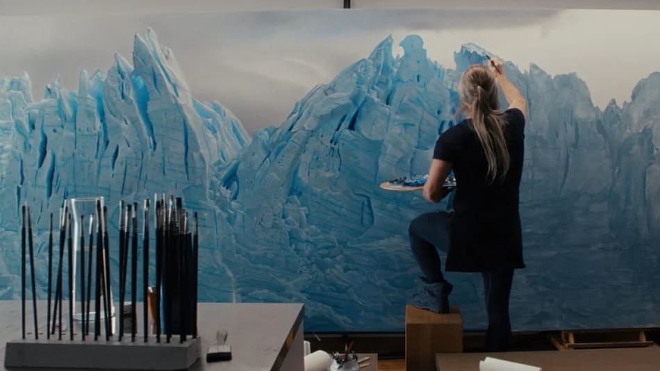 La obra de arte de Helmut Ditsch sobre el glaciar Perito Moreno. Foto: NA.