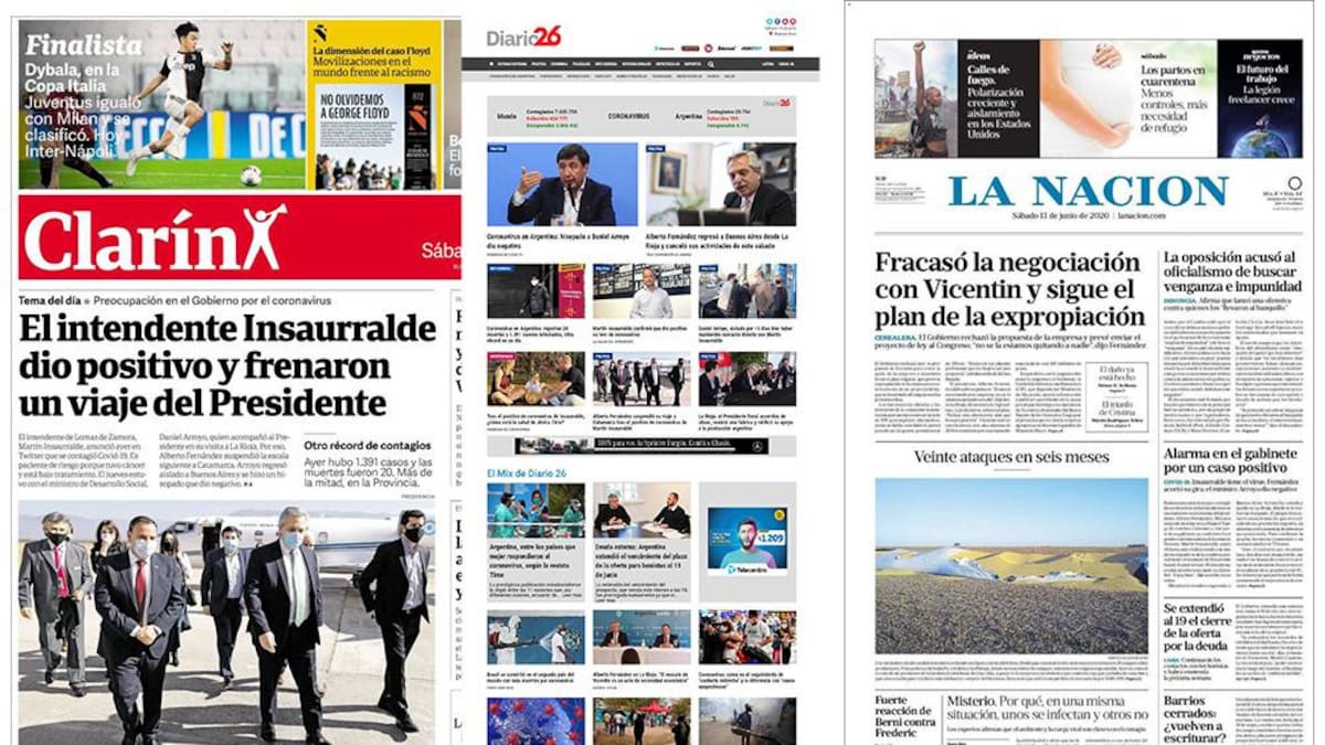 Tapas de diarios, diarios de Argentina, sábado 13 de junio de 2020
