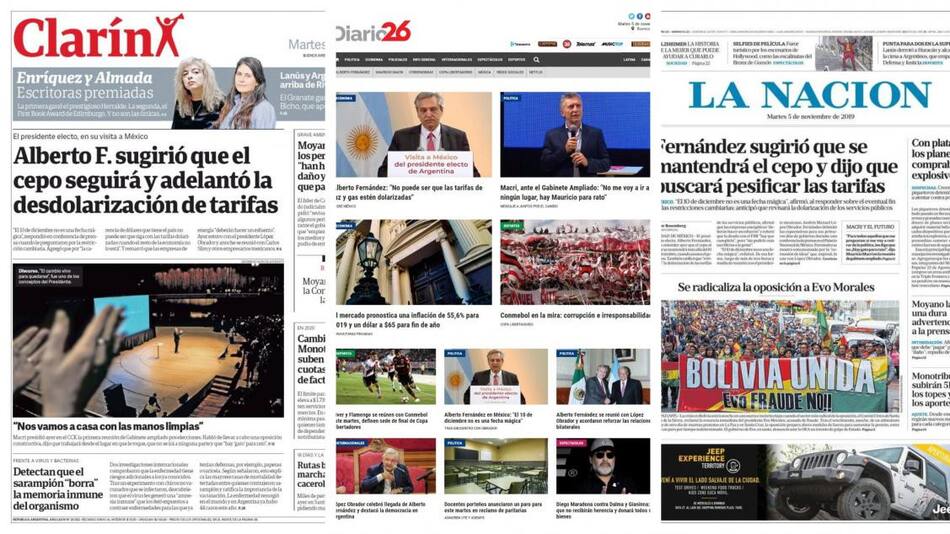 Tapas de diarios, martes 5-11-19